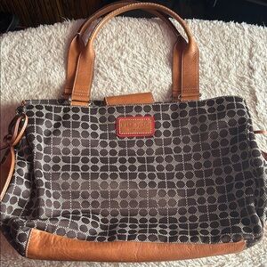 Kate Spade Brown Patterned Canvas Tote with Tan Leather Handles